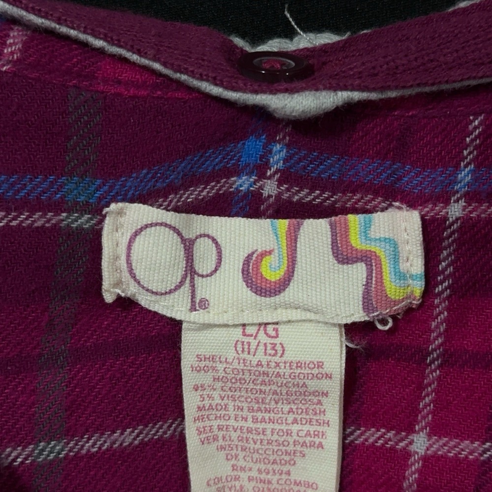 Op Ocean Pacific Women's Small 3/5 Pink & Gray Plaid Lightweight Flannel‎ Shirt - Picture 3 of 12